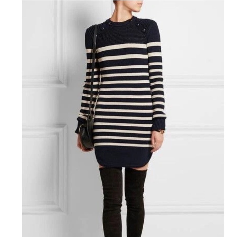 Isabel Marant‎ Haeza Striped Merino Wool Knit Mini Sweater Dress XS